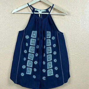 NWT Chelsea & Violet Anthropologie Embroidered Top sz Small Navy Blue 100%cotton